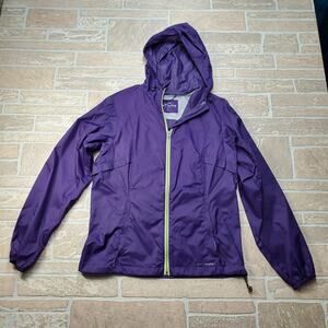Eddie Bauer Full Zip Hoodie Nylon Windbreaker Medium Purple Lightweight Pockets